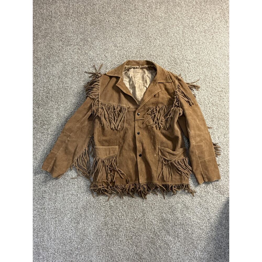 Vtg 60s JO-O-KAY Suede Leather Jacket Mens 44 Brown Fringe Hippie Western